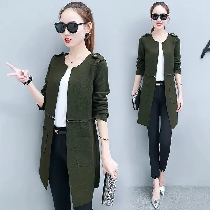 

Spring and autumn new dual - use women 's fashion trend of long - range solid color round trench coat AL7771