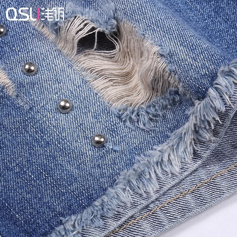  shorts woman,sanding edge,hole,metal bead,Chic Short pants,Casual Elastic,all-Match