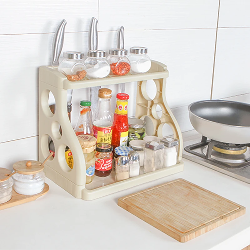 

050 Multifunctional Household kitchen double shelf rack, condiment cutter storage rack kitchen storage shelf 40*24.5*31.5cm