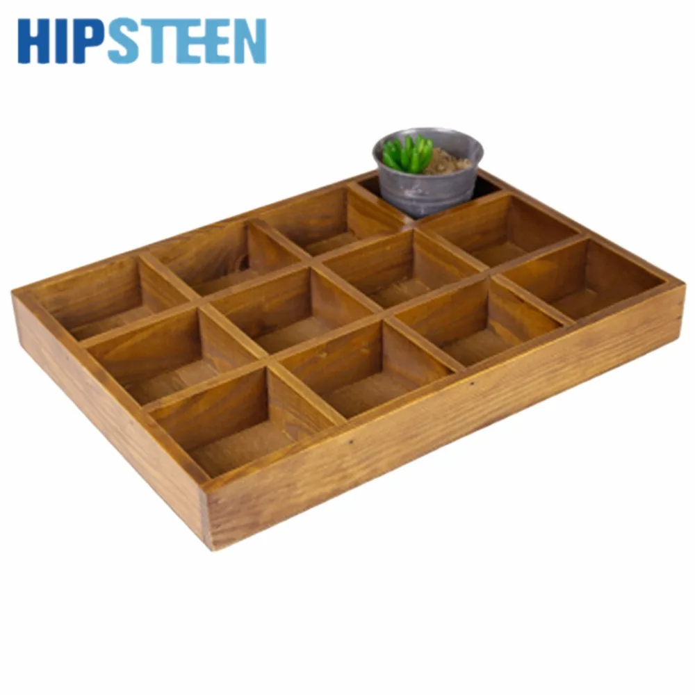 

HIPSTEEN 12-Slots Wooden Drawer Organizer Flatware Tray Planting Storage Box Pen Pencil Holder Case Container