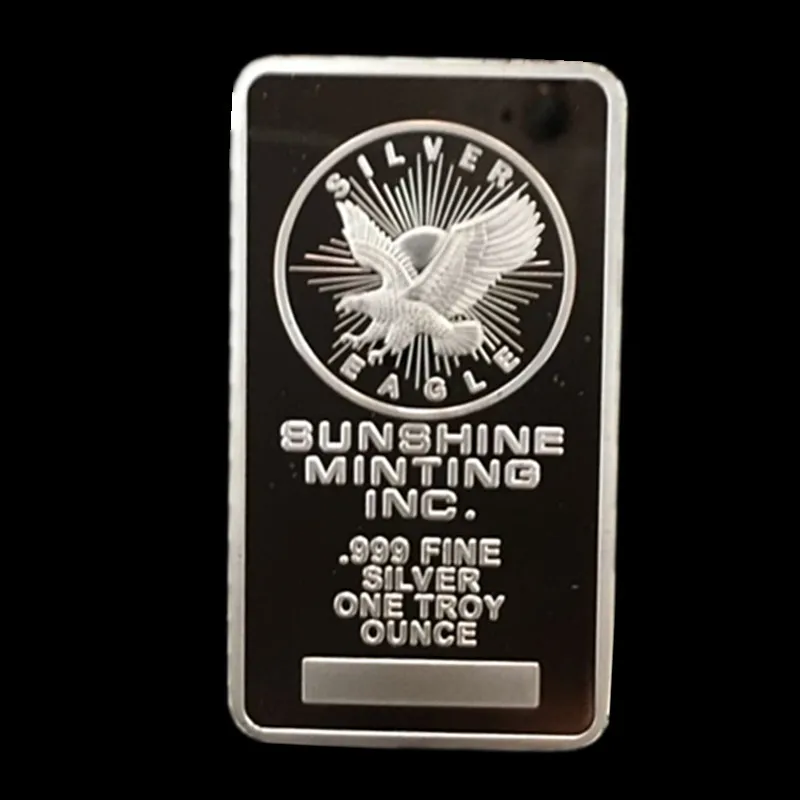 

10 pcs Non Magnetic Sunshine Minting bullion bar 1 OZ silver plated ingot badge 50 mm x 28 mm collectible decoration bars