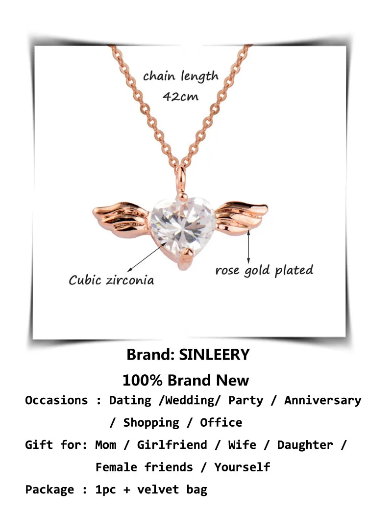 SINLEERY, милое ожерелье с подвеской в виде крыльев Ангела, розовое золото, серебро, чокер из циркония, женское ювелирное изделие XL071 SSH