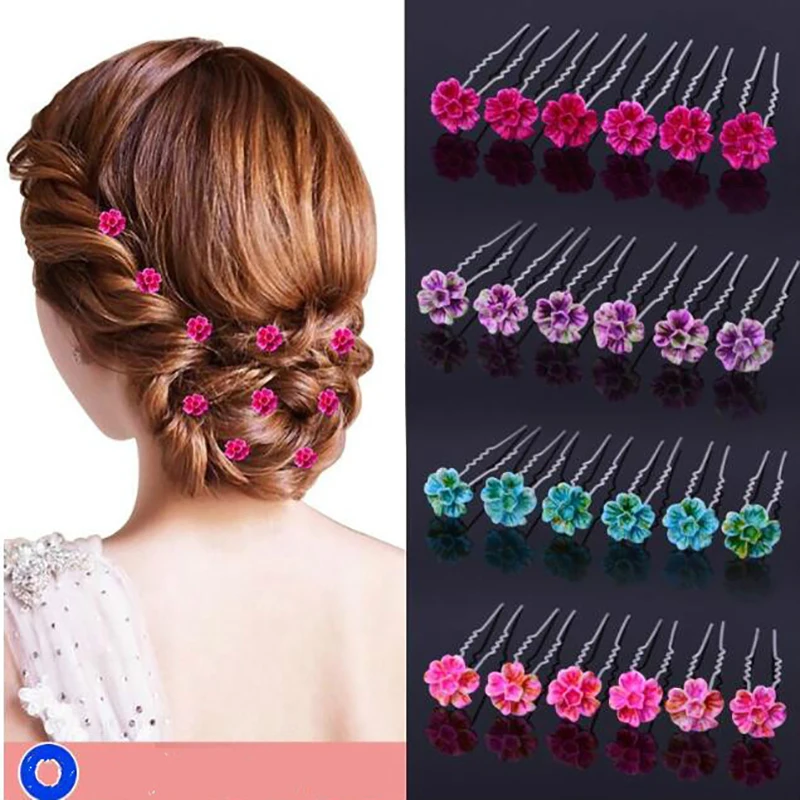6pcs Hair Clips Flower Crystal Bridesmaid Jewelry Accessories Wedding