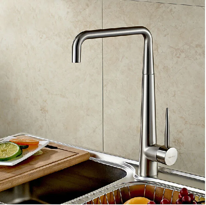 Deck Mount Rotation Kitchen Mixer Faucet Single Handle Hot and Cold Water Kitchen Taps Brushed Nickel