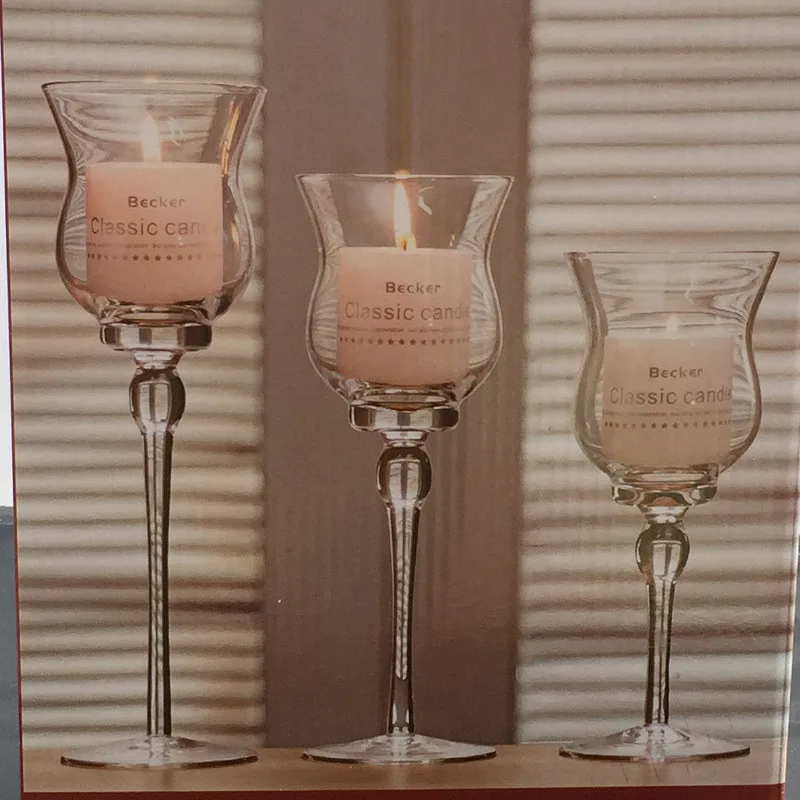 3pcsset Transparent High Glass Candlestick Celebration Candle Holder Wedding Birthday Christmas Home Party Decorations (3)