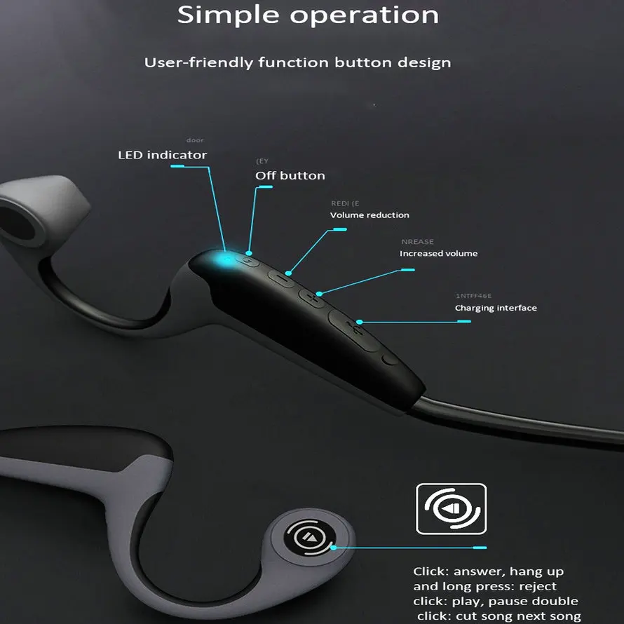Sports Bluetooth Bone Conduction Earphones Stereo Headset NFC Wireless Headset Outdoor Hands free with Mic For Iphone X Running (8)