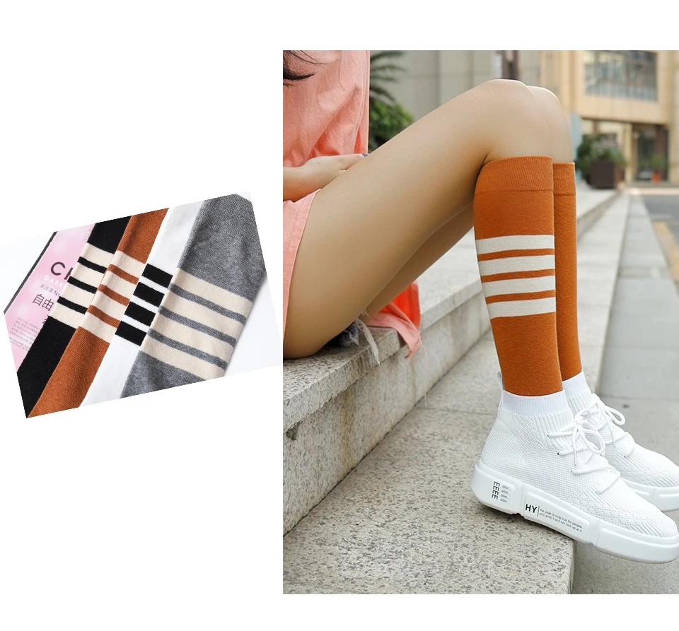 High Quality Sexy Women's Fashion Color Classic Striped Knee-Length Stockings Cotton Female New Ladies Cute Campus Student Style (12)
