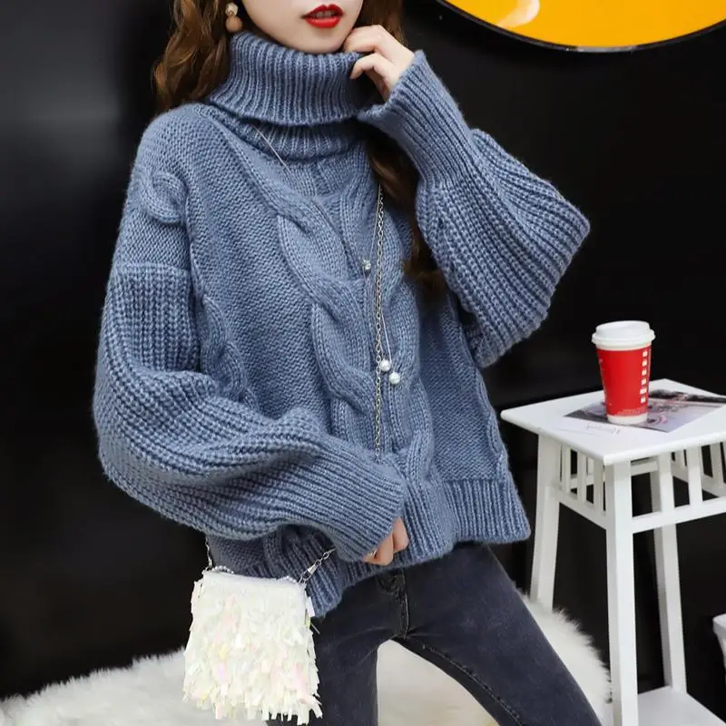 Korean Style Women Pullover Sweater Woman Winter 2020 Jumper High Collar Long Sleeve Thickened Loose Lady One Size Solid Autumn | Женская