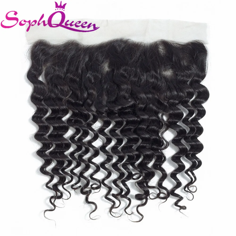 Soph Queen Deep Wave Brazlian Lace Frontal Closure Remy 100% Human Hair 13*4 Closure With Baby Hair Natural Color Hand Tied