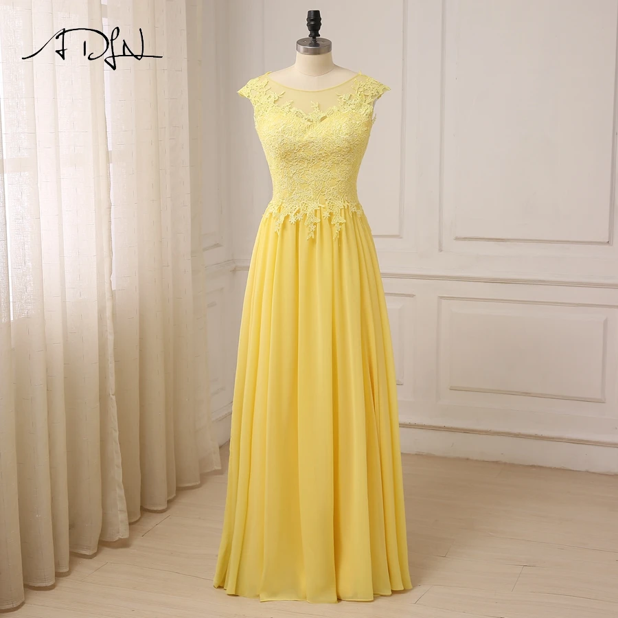 

ADLN Yellow A-line Bridesmaid Dresses Scoop Neck Floor Length Applique Chiffon Wedding Party Dress Bridesmaid Gowns