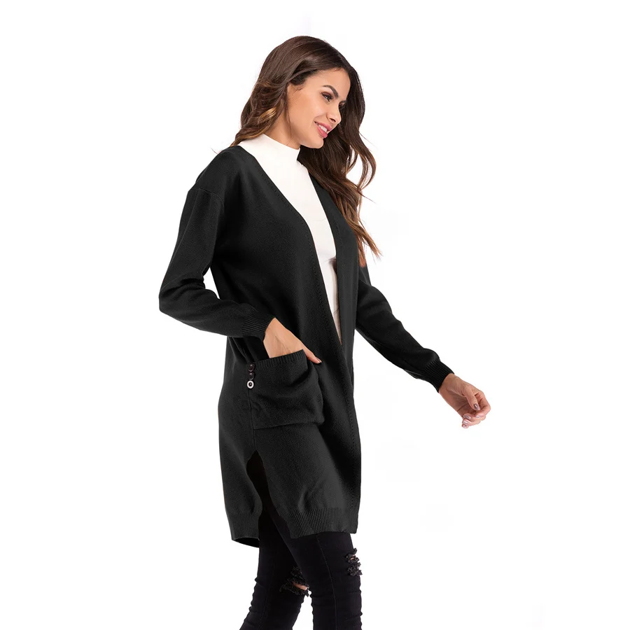 Gladiolus Long Style Autumn Sweater Women 2018 Long Sleeve Double Pockets Solid Casual Long Cardigan Women Knitted Jumper Coats (20)