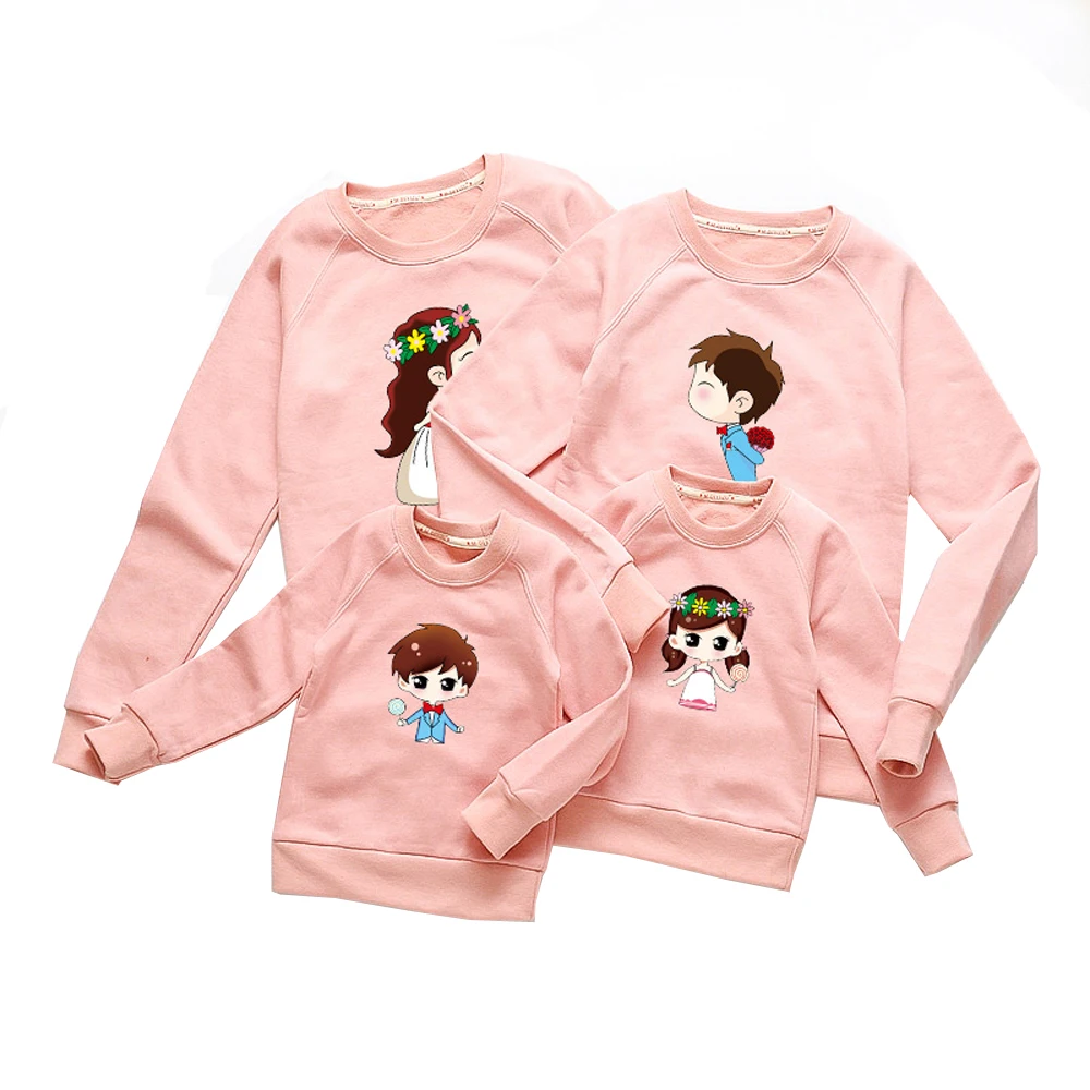 

New Family Matching Sweatshirts O Neck Red Wedding Family Clothing Cotton Black Gray Matching Family Outfits