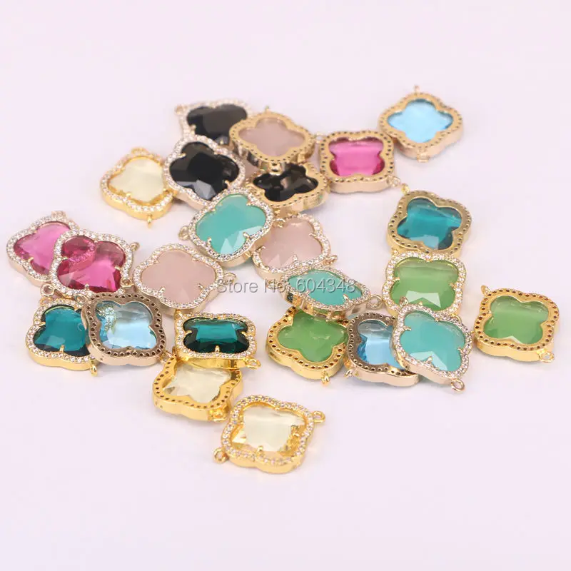 Prix pour 10 pcs Charme en forme de Trèfle Cristal Verre Connecteur Perles avec Zircon Pavée Or couleur sur Laiton fabrication de bijoux Prix pour 10 pcs Charme en forme de Trèfle Cristal Verre Connecteur Perles avec Zircon Pavée Or couleur sur Laiton fabrication de bijoux