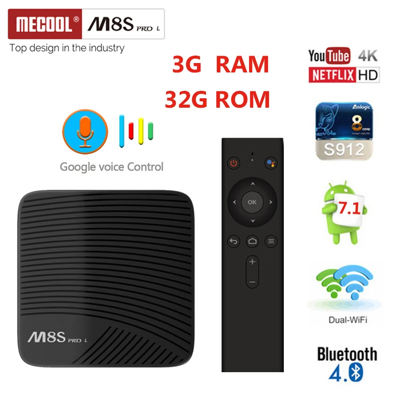 

MECOOL M8S PRO L Android 7.1 Amlogic S912 TV BOX Voice Control 4K 1080P 3GB 16GB/32GB Media Player 2.4G WIFI Smart TV BOX