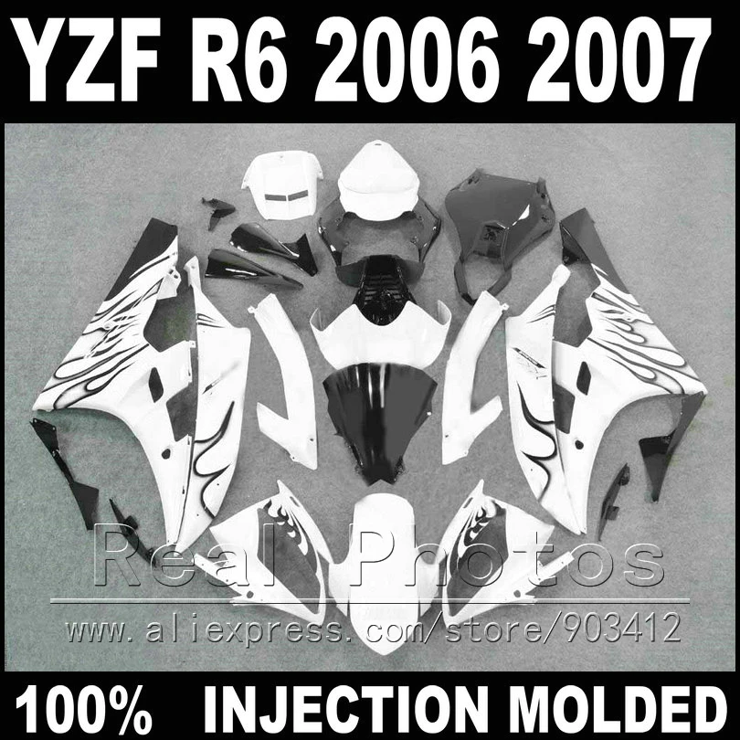 MOTOMARTS body kit для YAMAHA R6 обтекатель 06 07 литье под давлением черное пламя синий 2006 2007 YZF