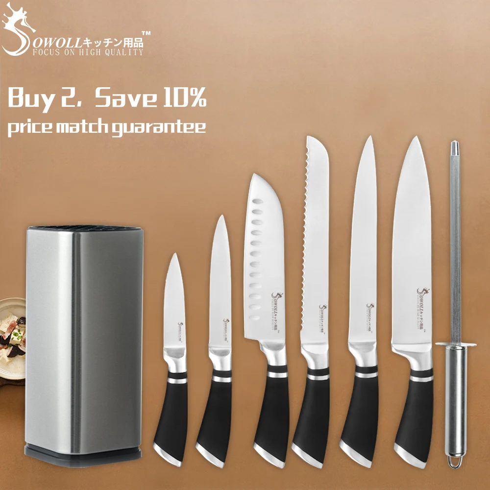 

SOWOLL Kitchen Knives Cutlery Set 3cr13 Stainless Steel Chef Knives With Knife Block Holder And Knife Sharpener Rod Cooking Tool