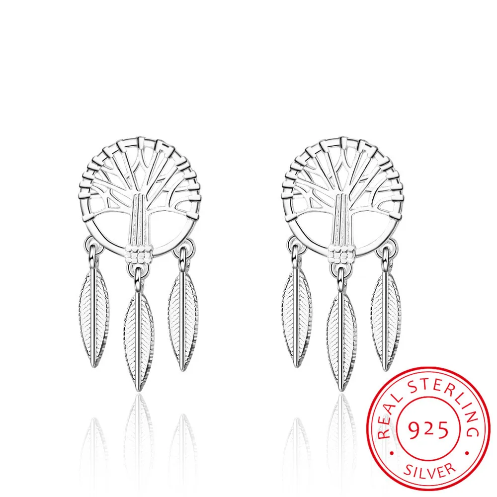 

Fashion 925 Sterling Silver Tree Of Life Dream Catcher Stud Earrings For Women Vintage Sterling Silver Fine Jewelry