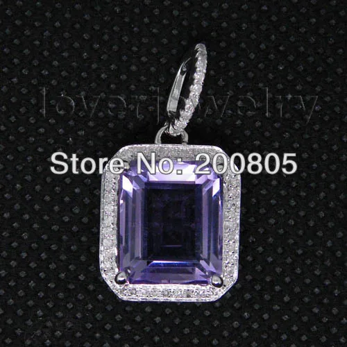 

Vintage Emerald Cut 10x12mm 14Kt White Gold Diamond Amethyst Pendant ESR15