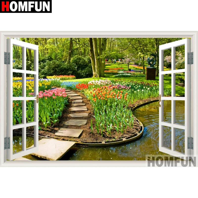 HOMFUN 5D Diy Алмазная вышивка крестиком на рисунке &quotокна цветок сцены&quot Домашний