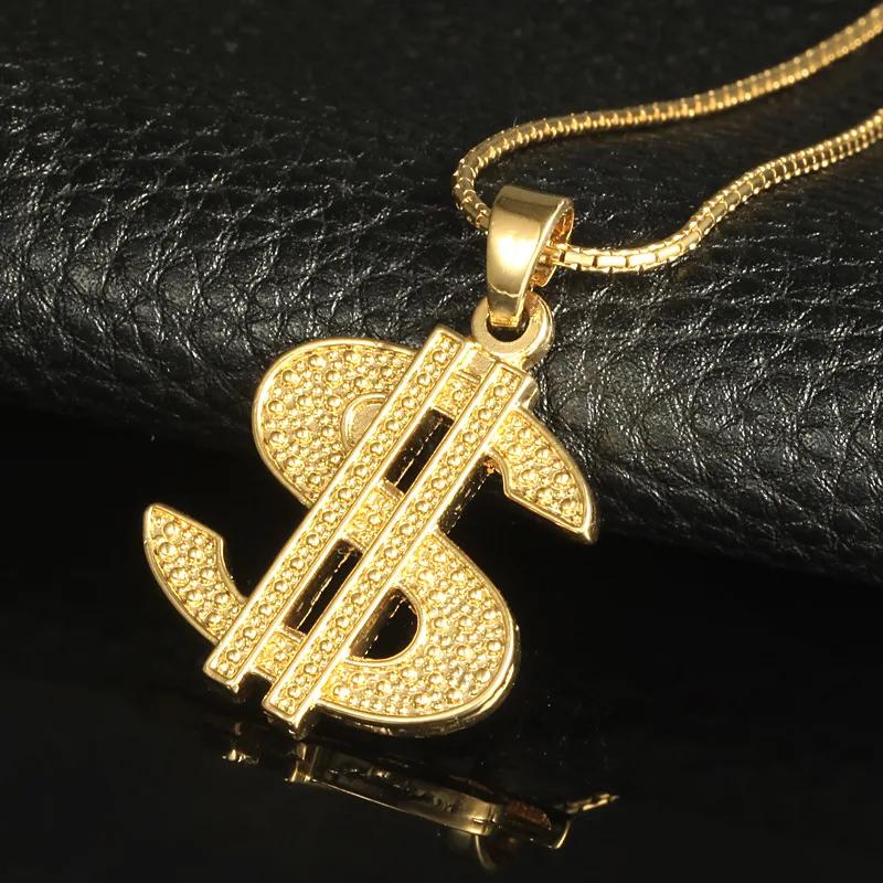 

2018 Fahison Dollar Statement Necklace Men Jewelry Women Pendant Necklace US Money Sign Gold Chain Gothic Chain 5142