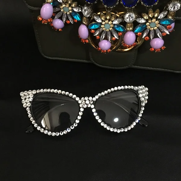 2 вида конструкций, хит, новинка, женские роскошные Кристальные солнцезащитные очки, стразы, кошачьи глаза, солнцезащитные очки для женщин, украшение - Цвет линз: 1