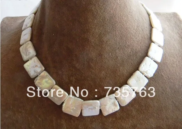 

HOT 00368 Amazing 16MMX16MM White Square Freshwater Pearl Necklace