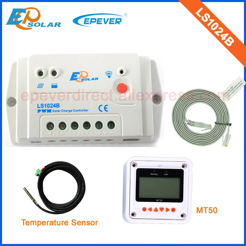 

Solar PWM panel battery charger 10A LS1024B 12v 24v with temperature sensor and white MT50 remote meter