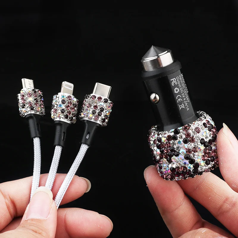 Автомобильное зарядное устройство с двумя USB портами Стразы ручной работы
