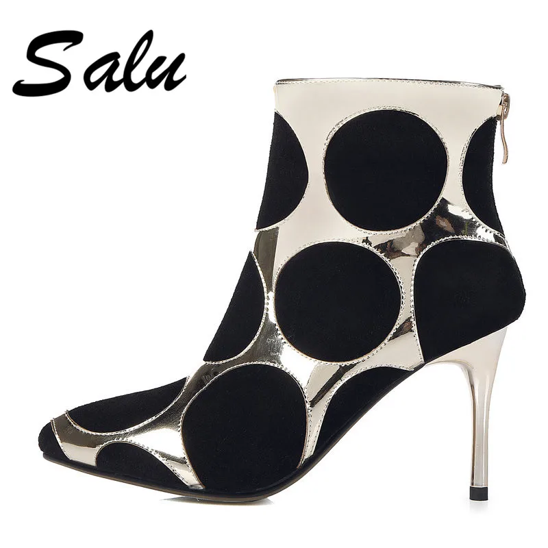 

Salu 2018 new Brand Women Ankle Boots Sexy Pointed toe Autumn Winter Shoes Woman High Heels Party Pumps Ladies Basic Boots