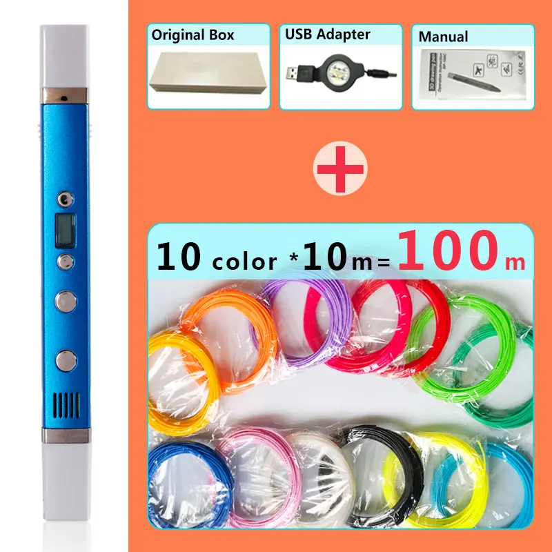 Myriwell 3d Ручка 3d ручки, светодиодный дисплей, зарядка через usb, 3 d pen3d модель Smart3d принтер pen-3d magic penchildren giftspen 3 d принтер ручки - Цвет: Blue pen Package 2