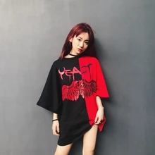 Женская летняя Лоскутная футболка в стиле хип-хоп, панк, негабаритные футболки, пара, harajuku, Повседневная Уличная одежда, корейская мода, топы, одежда
