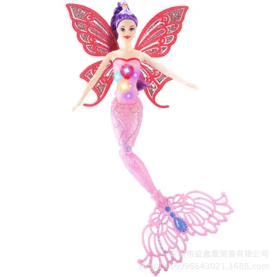 Игрушка Русалка красочное освещение Русалка крылья принцесса лед снег маржа Фея фиолетовый Плетеный детский DollM-1006