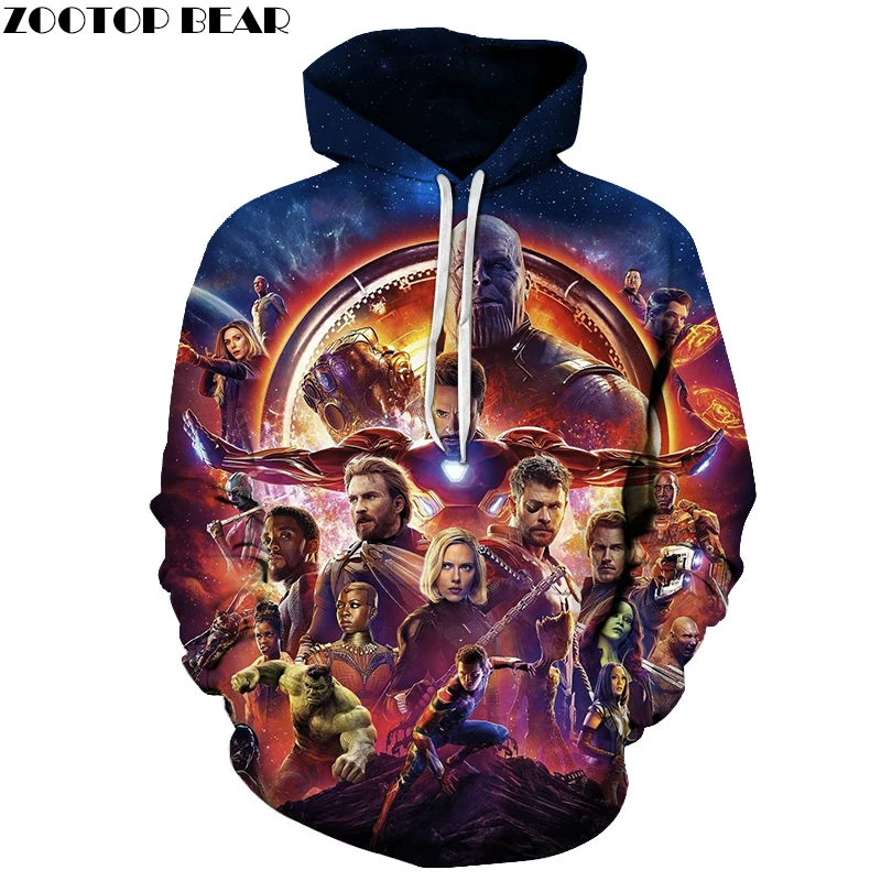 The Avengers 3D Printed Marvel Men Hoodies Tracksuit Pullover Avengers Endgame Hoody Hooded Coat Brand Dropship ZOOTOP BEAR New