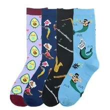 WPLOIKJD/женские носки в стиле Харадзюку с забавными счастливыми милыми персонажами из мультфильмов; цветные модные креативные носки с фруктами и авокадо; Calcetines Skarpetki