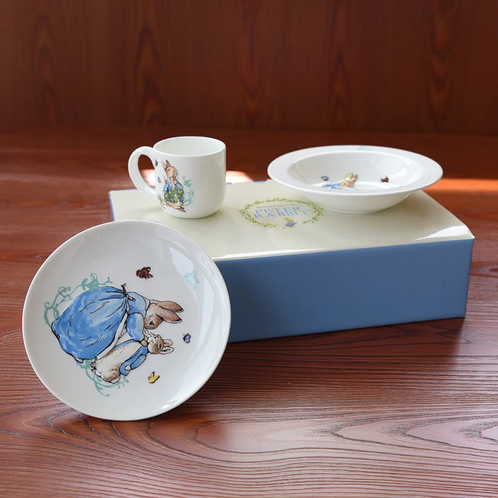 

Britain Peter Rabbit Mug Relief Bone China Breakfast Milk Mugs Soup Bowl Plate Cup Dish Kits Dinner Set Best Gift Kids Present