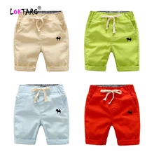 LOKTARC/шорты для малышей хлопковые шорты с вышивкой и завязками для мальчиков прямые шорты с эластичной резинкой на талии для мальчиков, повседневная одежда