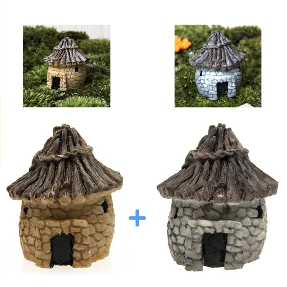 

2 X/Set Fairy Garden Stone House Miniature Craft Micro Landscape Ornament Decor