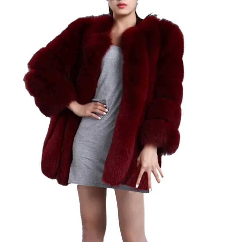 

2019 Women Fashion Solid Winter Faux Fur Coats Female Furry Luxury Faux Fur Coat Femael Fake Fur Jacket High Quality
