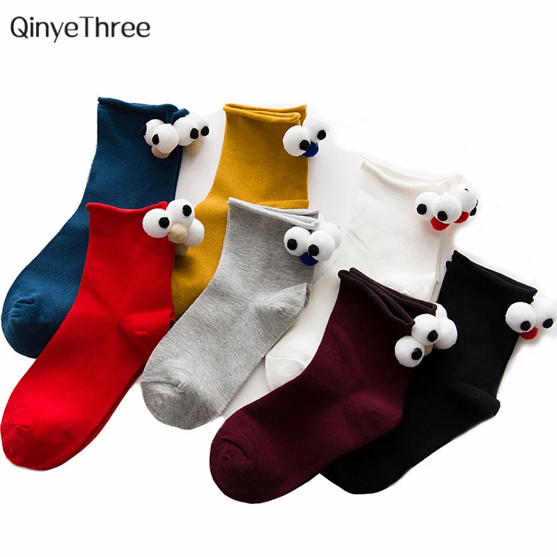 

Funny women socks Heel with 3D Cute big eyes kawaii Soft happy Winter Summer Sokken Novelty birds sox Drop ship