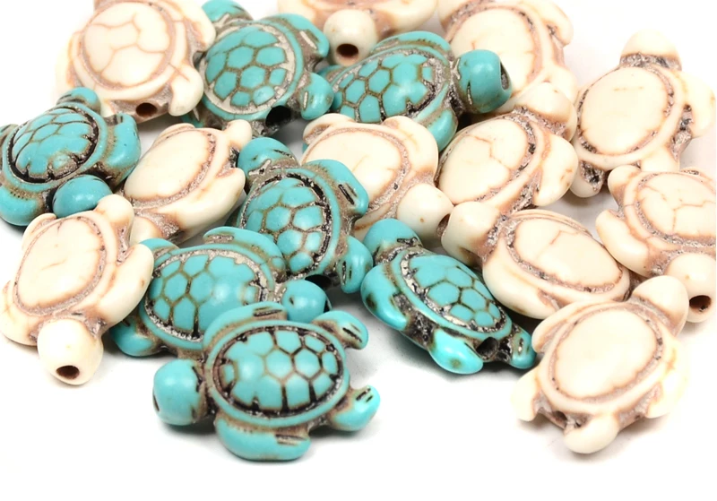 soosmith White Blue Turtle Shape Synthetic Stone Bead Loose Spacer Beads For Jewelry Making Natural Stone Beads Diy Accessories (4)