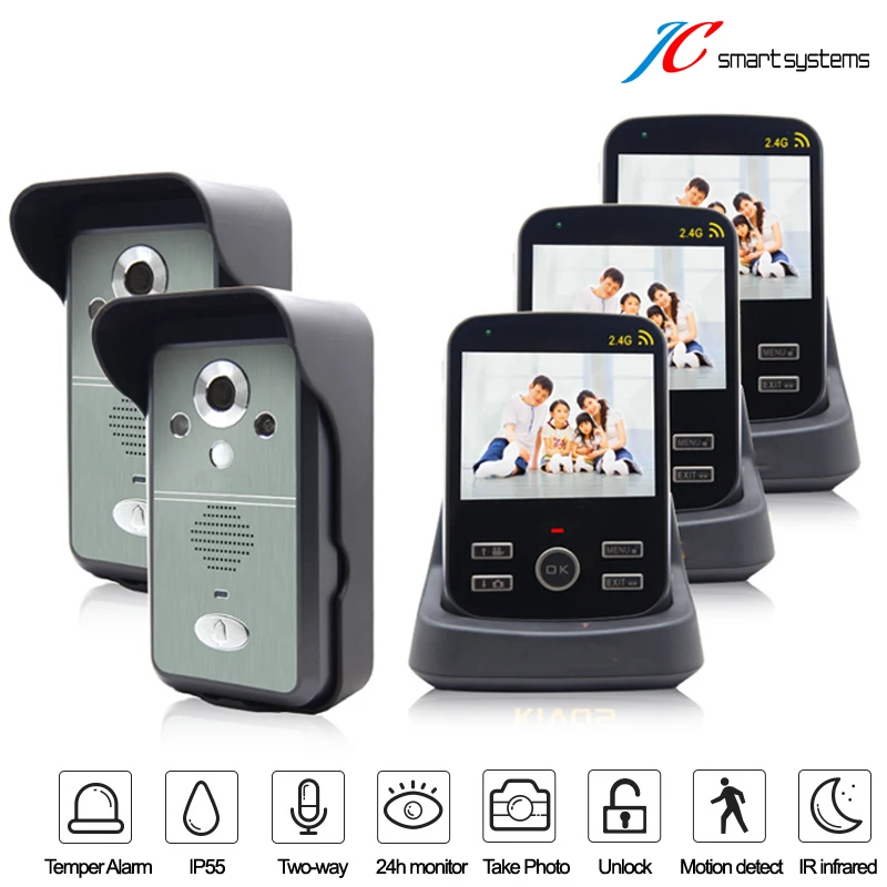 

Wireless door viewer door intercom system video videocitonfono 3 monitors 2 cameras