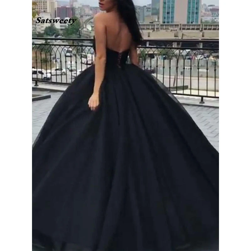 Elegant-Black-Ball-Gown-Evening-Gowns-V-Neck-Strapless-Organza-Floor-Length-Bandage-Long-Prom-Women (3)