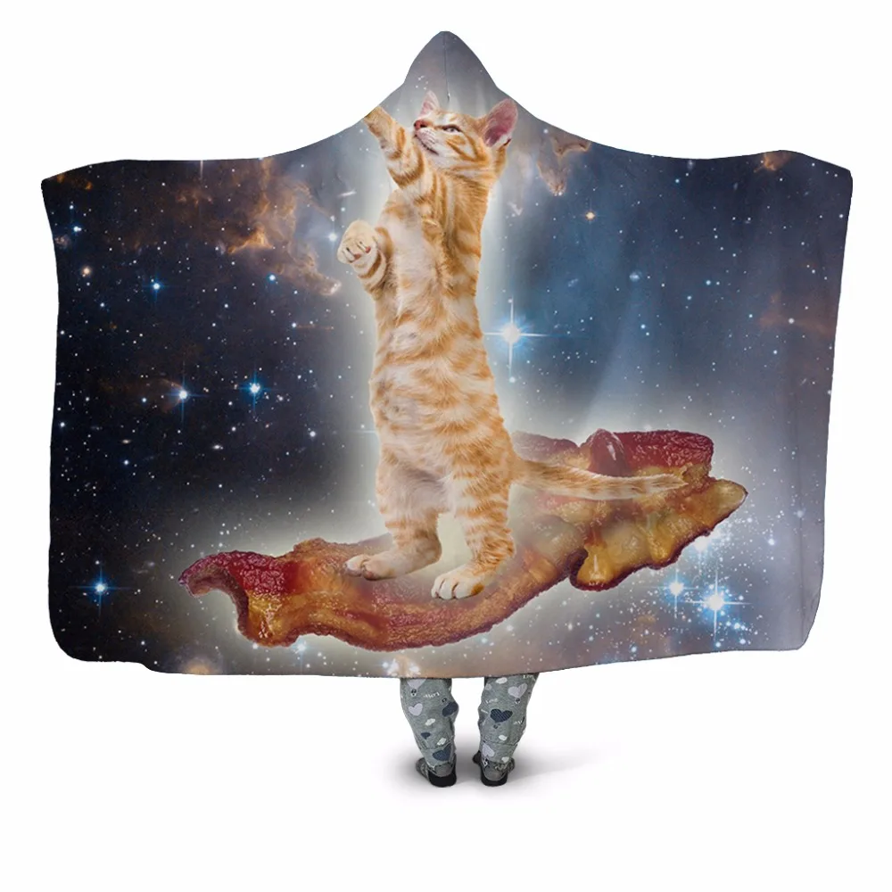 Galaxy Cat God 3D печатное плюшевое одеяло с капюшоном для взрослых молодежное детское