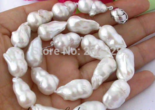 

HOT## Wholesale price ^^^huge 17" 27mm white baroque keshi reborn pearl necklace