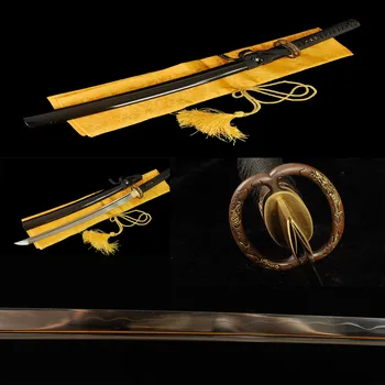 

Japanese handmade black Wakizashi swords katana Full Tong T10 steel Retro Heat treatment copper Sharp hardness