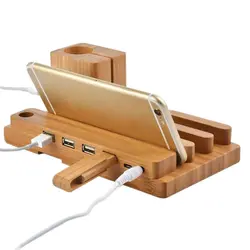 Bamboo 4-Порты и разъёмы зарядка через usb станции Micro концентратора Зарядное устройство Держатель для i часы для iPhone x