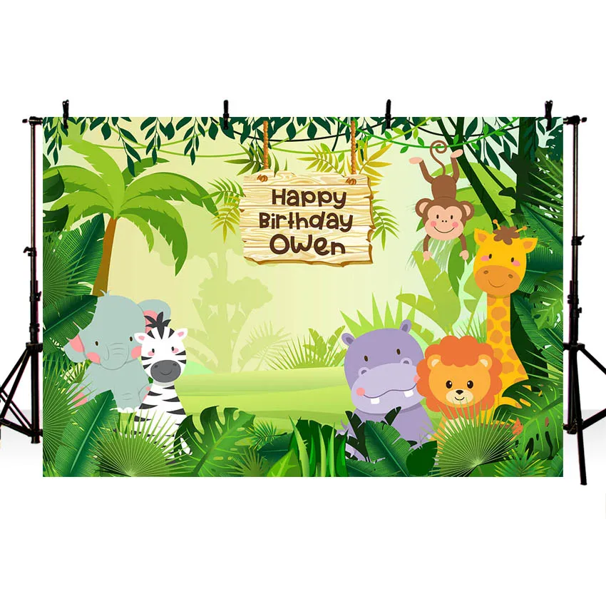 

Jungle Safari Party Photo Background Animals Forest Photography Backdrop Baby Happy Birthday Theme Party Banner Decoration