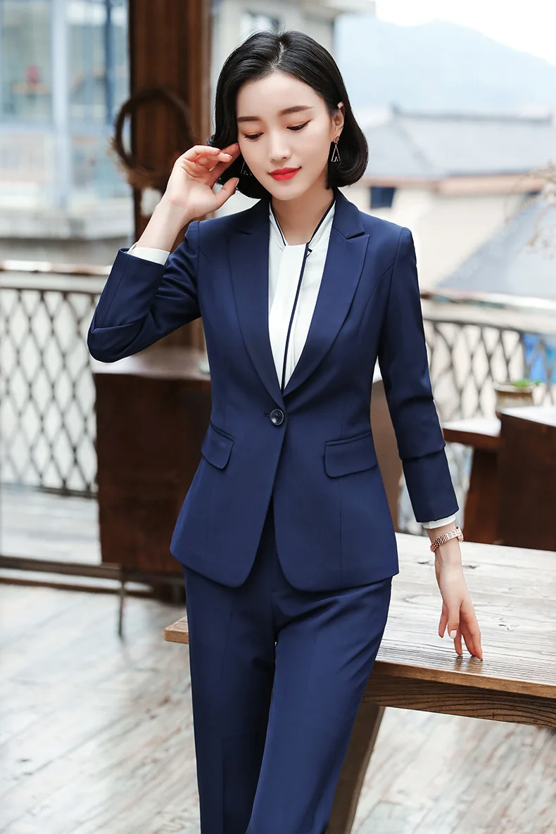 Брючный костюм Для женщин из 2 предметов брюки пиджак установить Офисные женские туфли Бизнес работы классические брюки куртка Для женщин