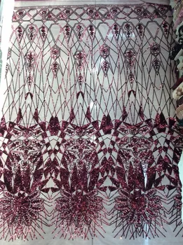 

African WINE Sequins Net Lace Fabric 2018 Style Nigeria Sequined Swiss Mesh Tulle Lace For Women Party Wedding Dress Fabrics
