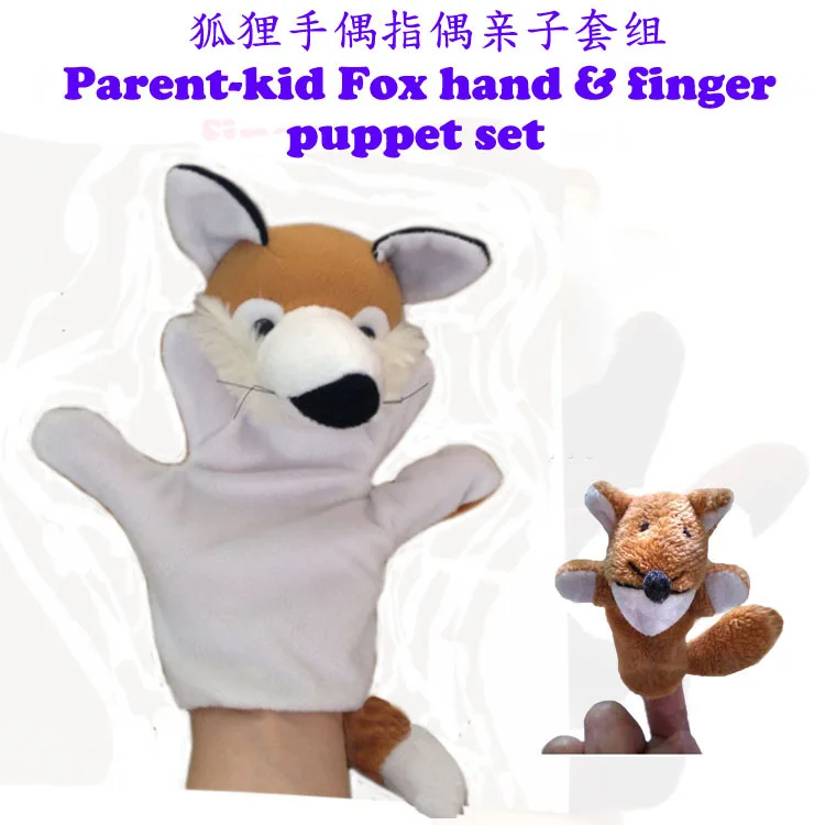 2 pcs/lot, stuffed fox hand puppet + fox finger puppet, plush toys